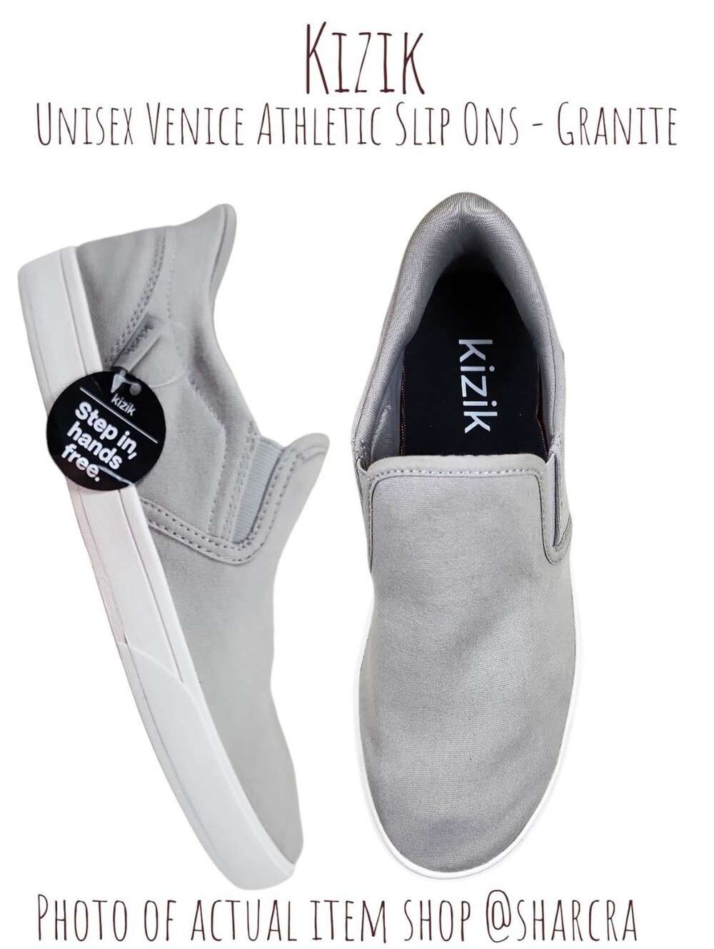 Kizik Unisex Venice Athletic Slip Ons Granite Canvas Shoes DVENGG01-1D Men 8.5